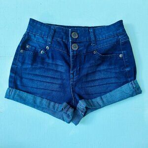 Aeropostale High Waisted Jean Shorts Womens Size 00 Cuffed Yolk Waist Dark Denim